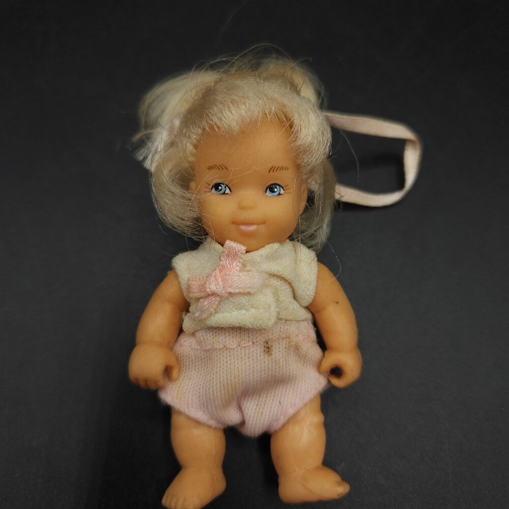 Vintage Tiny Baby Doll with Blond Hair and Ponytail